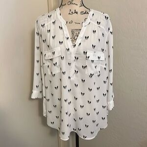 Torrid Harper White Dog Print Allover Contemporary Semi Sheer Pockets Shirt
